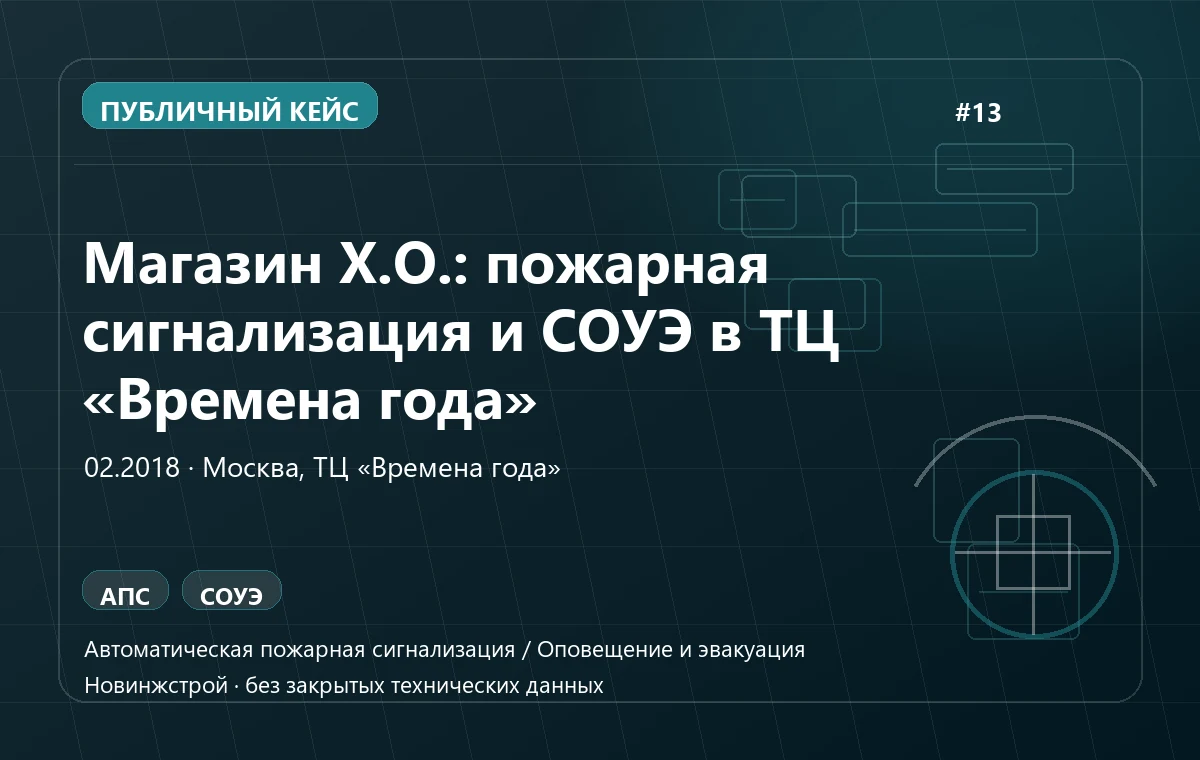 Магазин Х.О.: пожарная сигнализация и СОУЭ в ТЦ «Времена года»